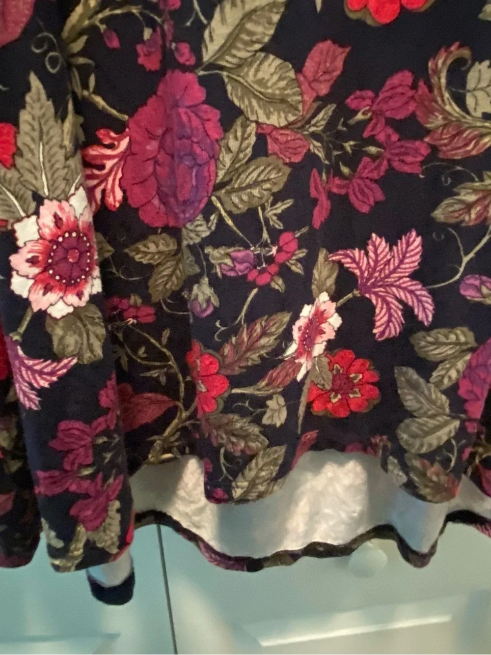 Khakis & Company Navy,Pink,Purple Floral Top ¾ Sleeves- Size Large New With Tags